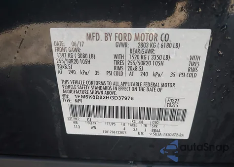 2017 Ford Explorer Xlt from USA, damaged, VIN 1FM5K8D82HGD37976